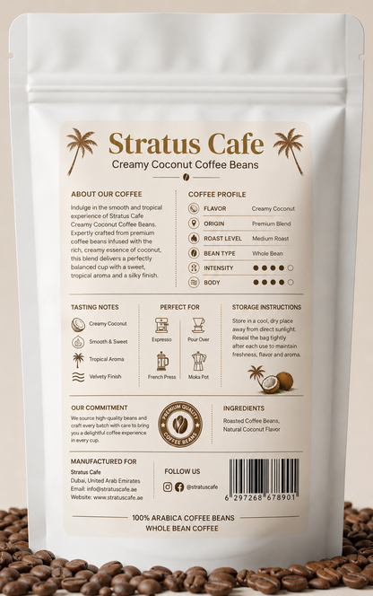 Creamy Coconut Coffee Beans – Premium Arabica Whole Bean (100g)